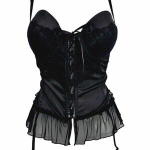 Vtg Seductive Wear by Cinema Etoile Black Teddy Sz Small Lace Up Bustier Sheer